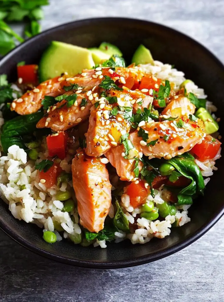 Spicy Canned Salmon Salad Rice Bowl
