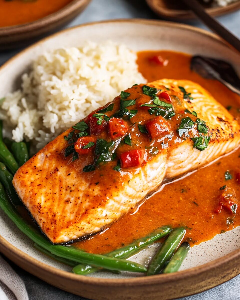 Crispy Salmon with Roasted Red Pepper Sauce