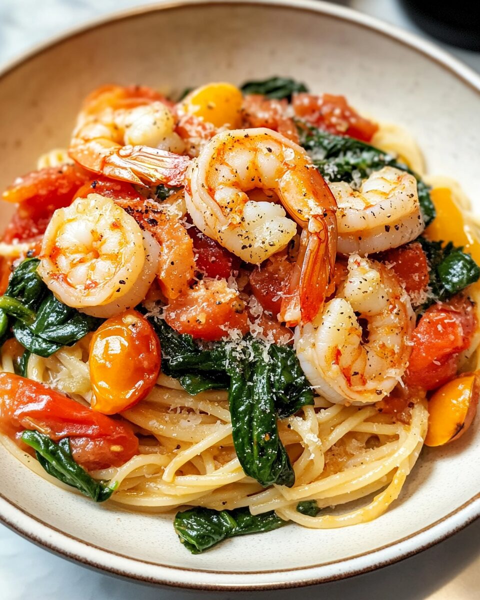 Creamy Tomato Spinach Shrimp Pasta