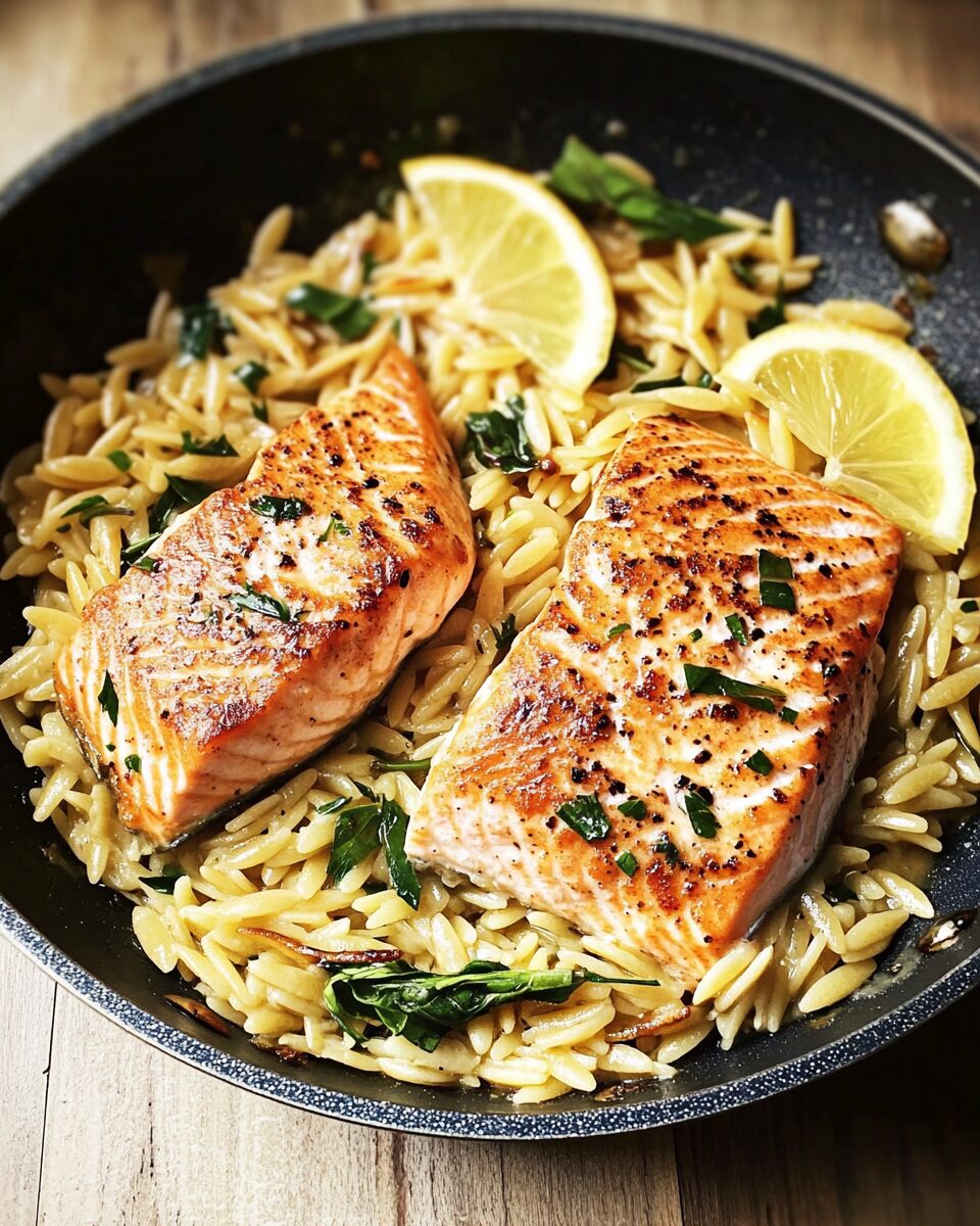 One-Skillet Salmon with Lemon Orzo
