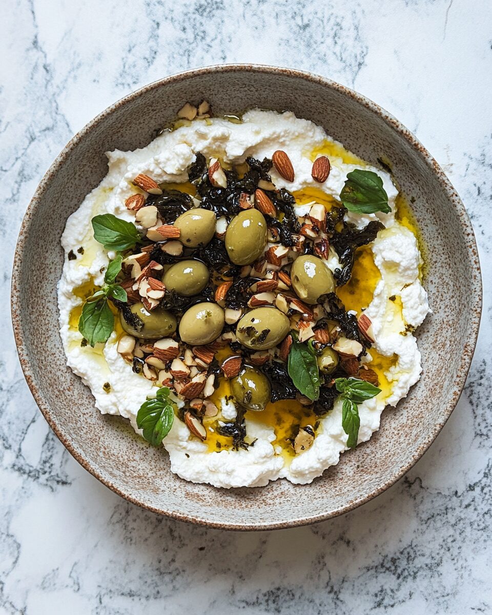 Ricotta with Crushed Olives, Almonds, and Lemon