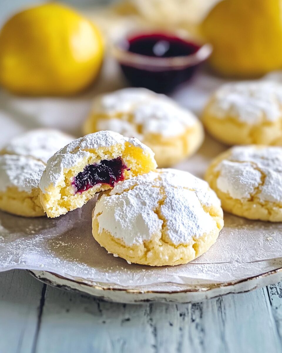 Limoncello Frosted Crinkle Cookies with Blueberry Curd