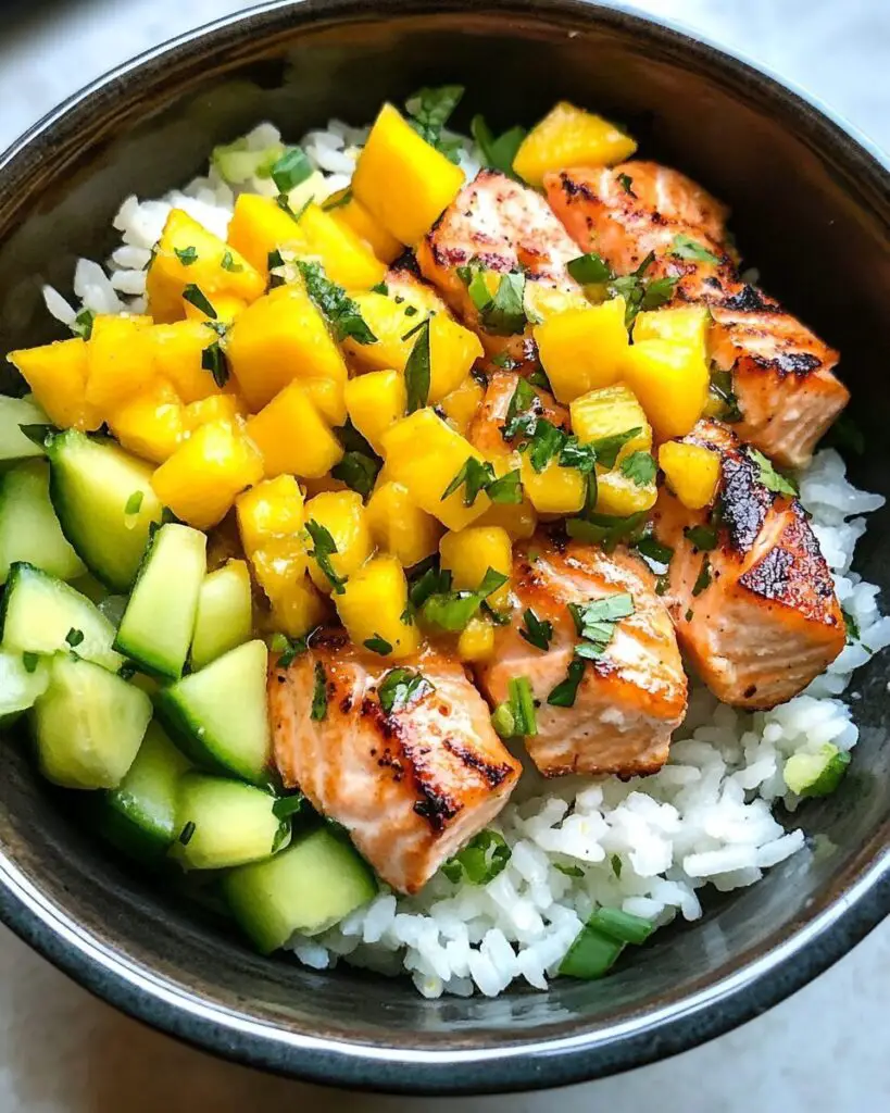 Coconut Rice Salmon Bowls with Mango Salsa