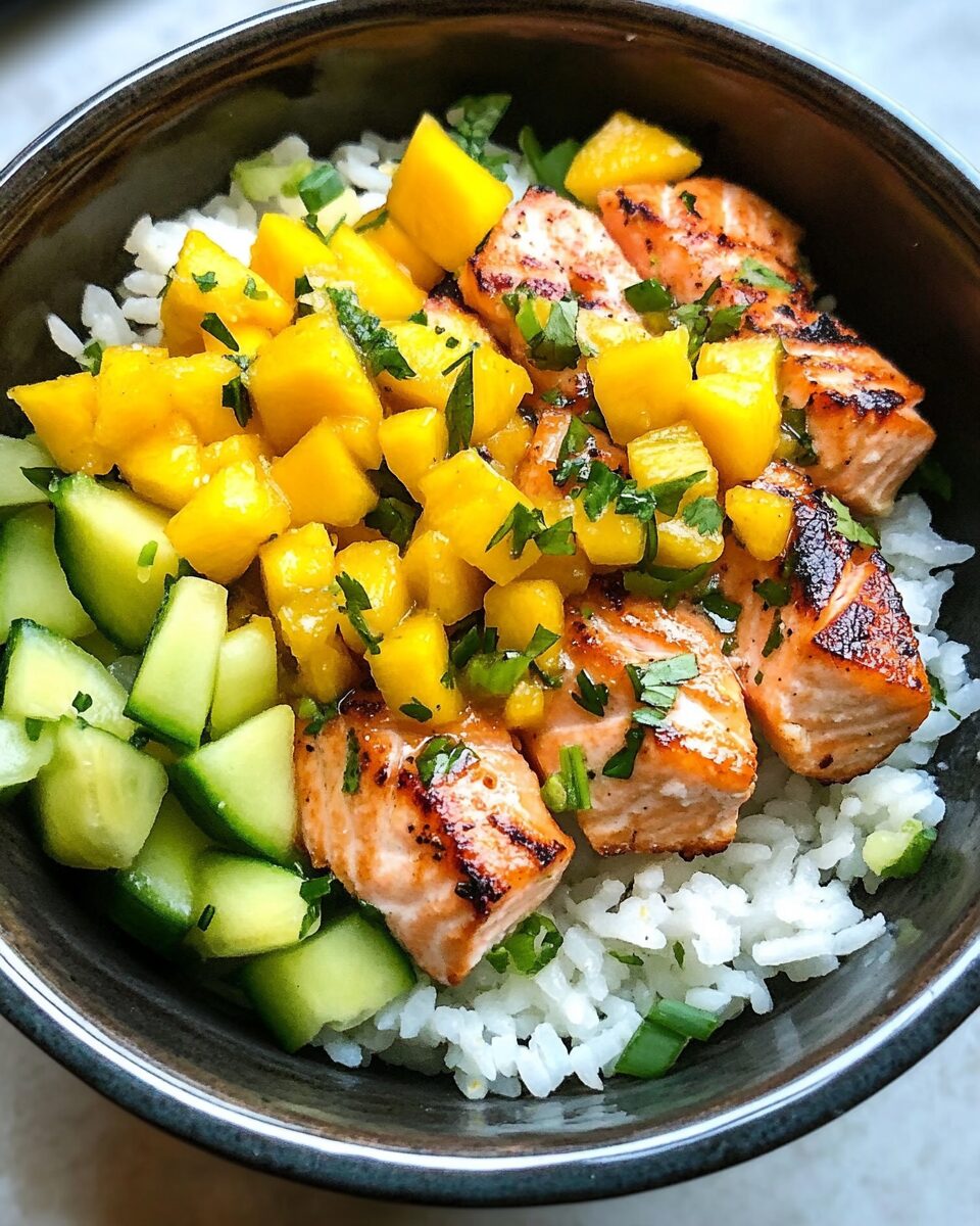 Coconut Rice Salmon Bowls with Mango Salsa
