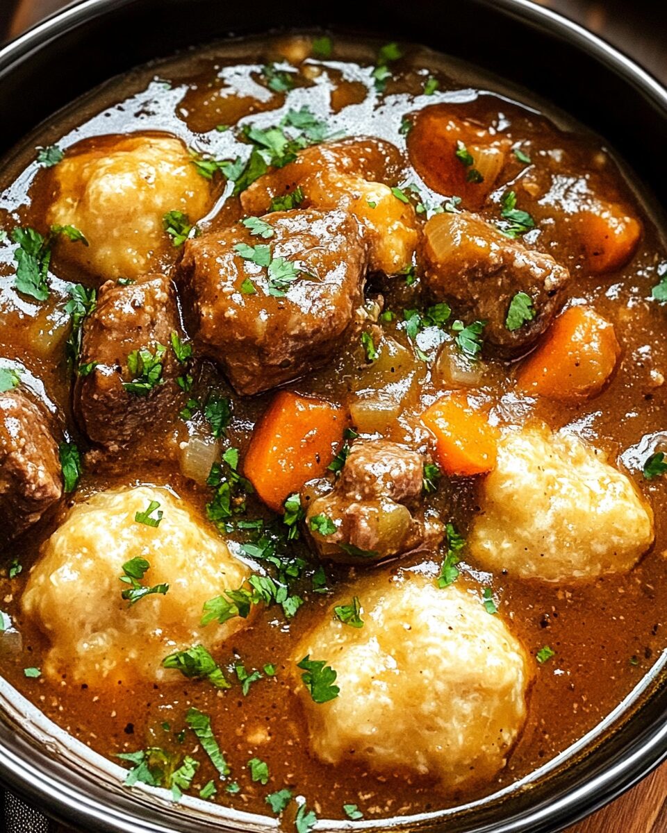 Slow Cooker Beef Stew with Fluffy Herb Dumplings