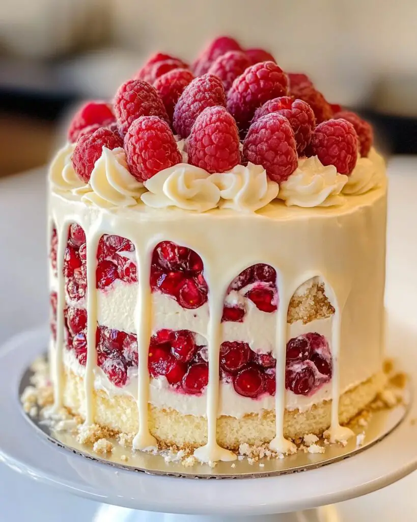 White Chocolate Almond Raspberry Cake