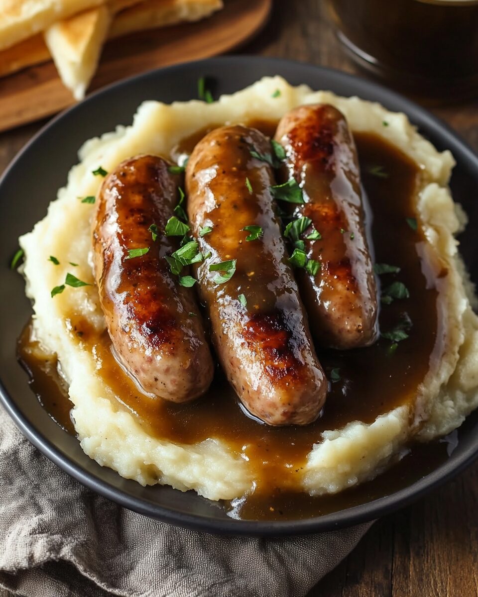 Bangers and Mash with Guinness Gravy