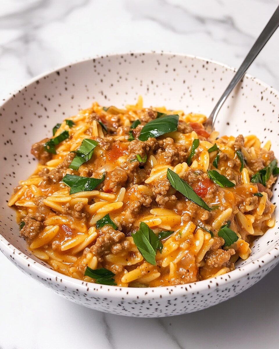 Creamy Ground Beef Orzo