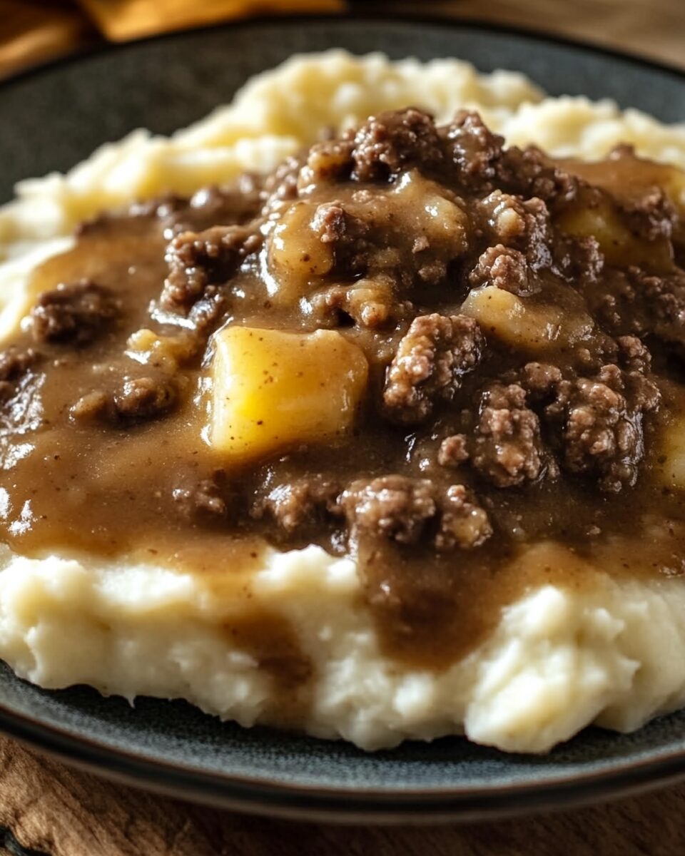 Ground Beef and Gravy Over Mashed Potatoes