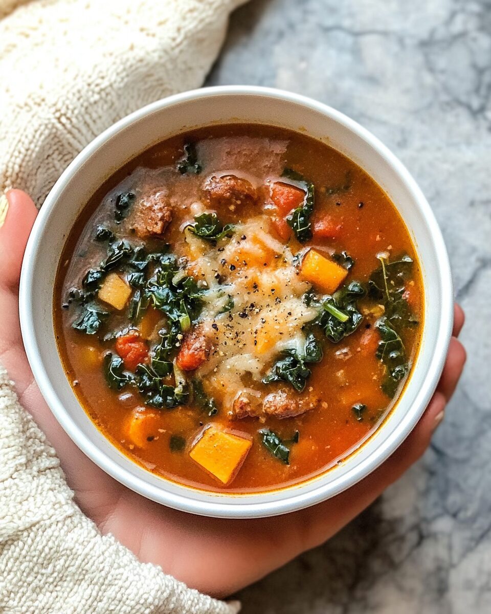 Slow Cooker Tuscan Sausage and Kale Soup