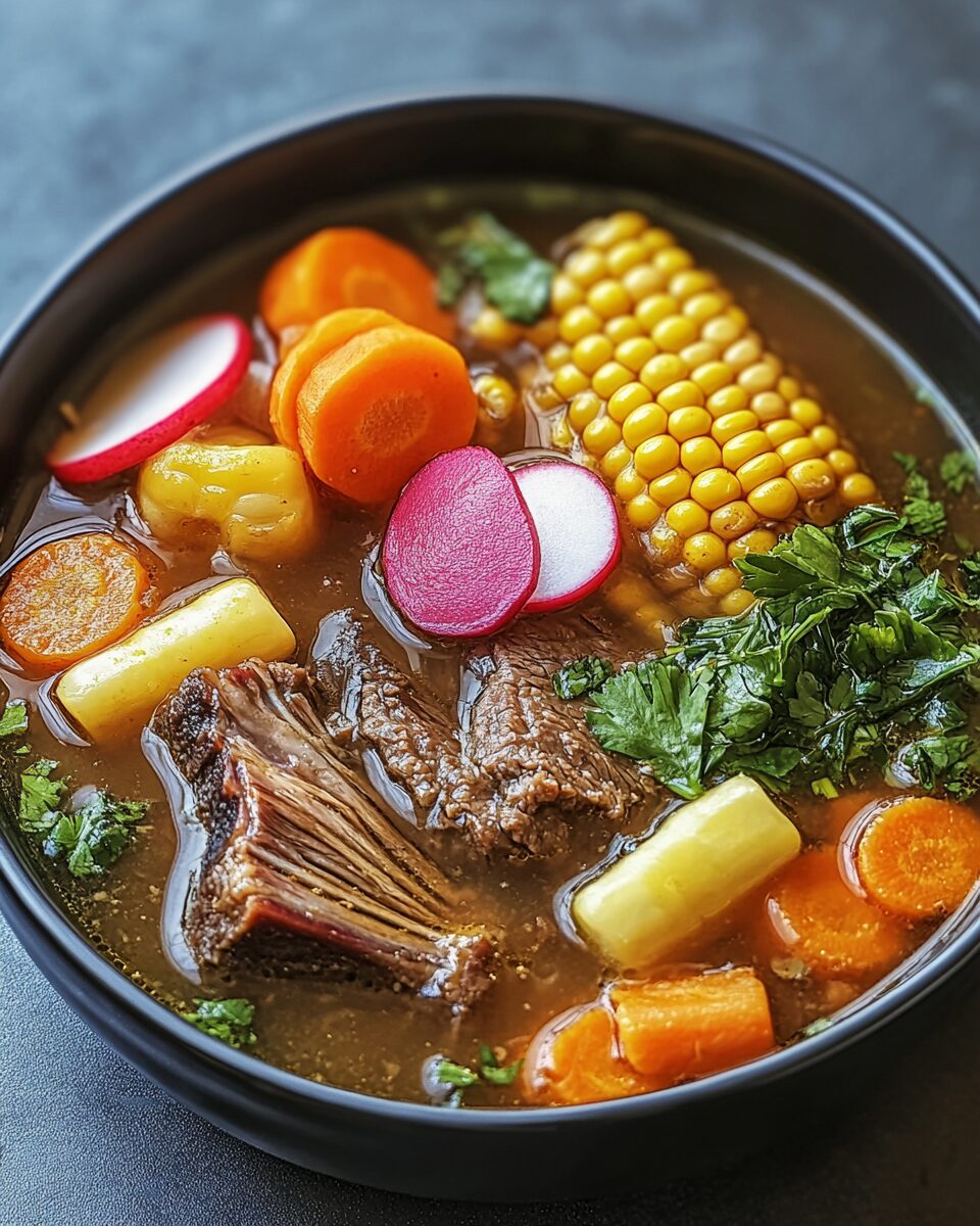 Beef Rib Soup with Carrots, Corn, and Radish