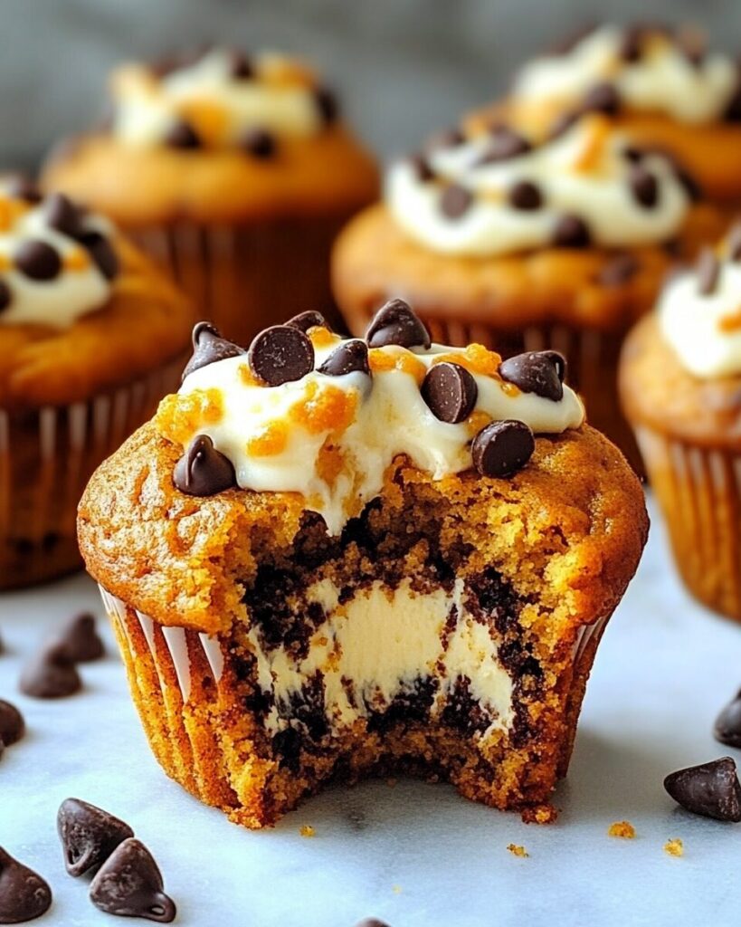Pumpkin Chocolate Chip Muffins with Cream Cheese Filling