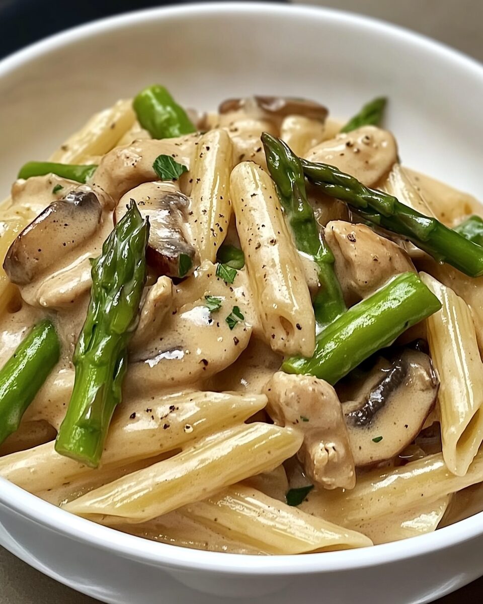 Creamy Mushroom and Asparagus Chicken Penne