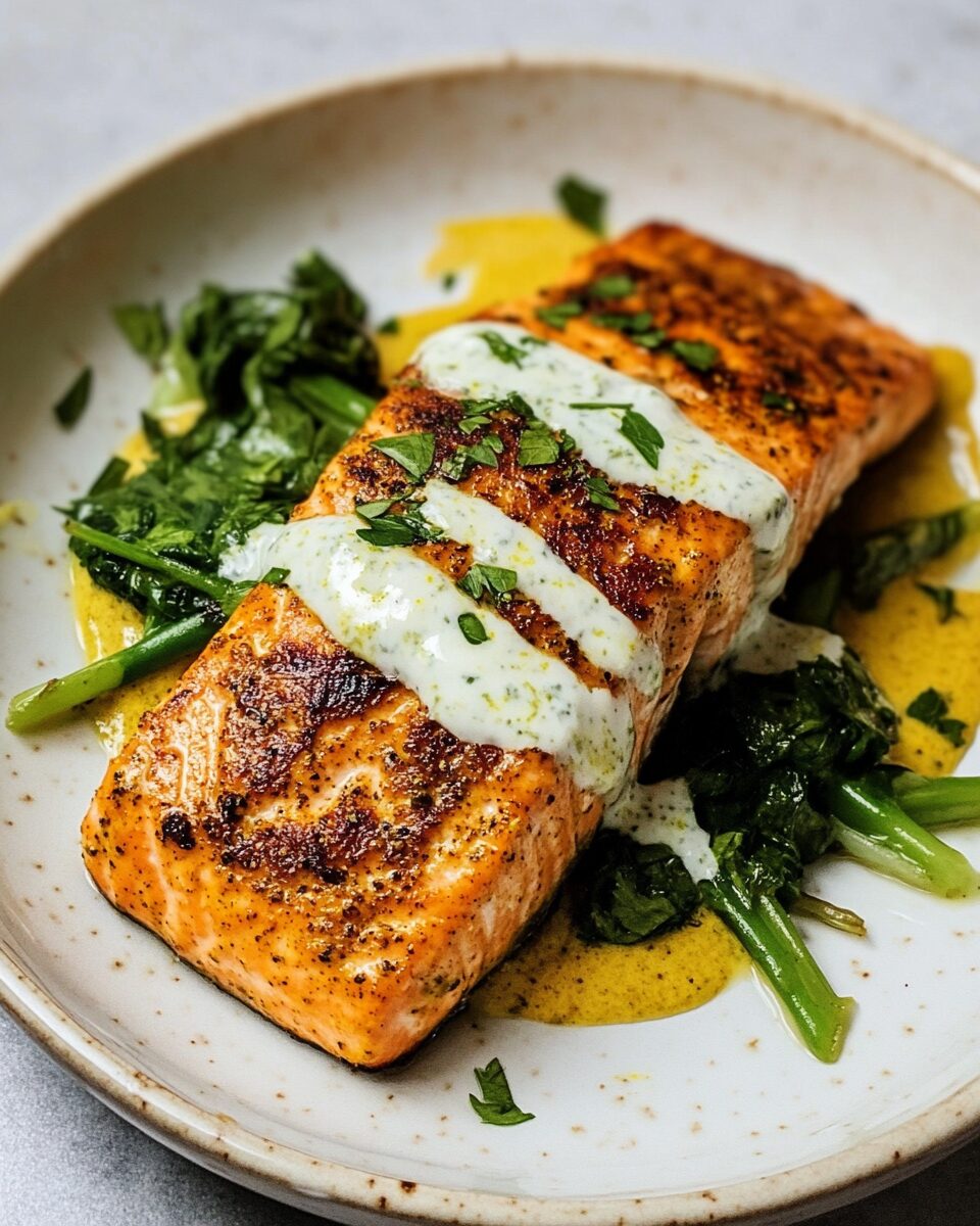 Crispy Turmeric Salmon with Yogurt Sauce