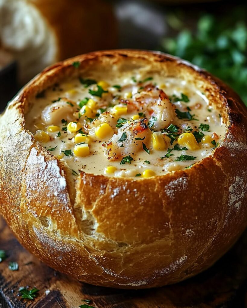 Creamy Crab Corn Chowder Bread Bowl