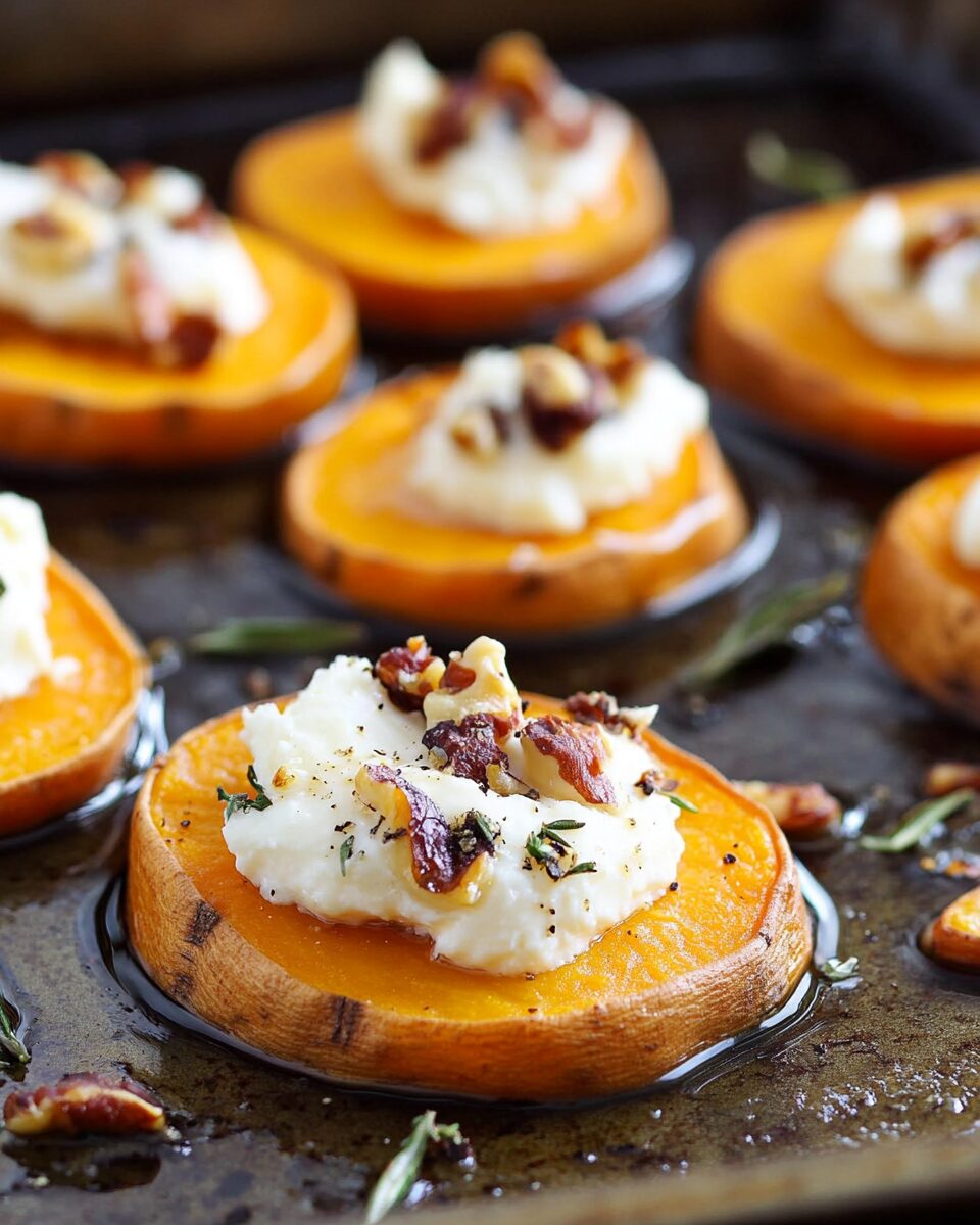 Sweet Potato Rounds with Goat Cheese and Cranberries