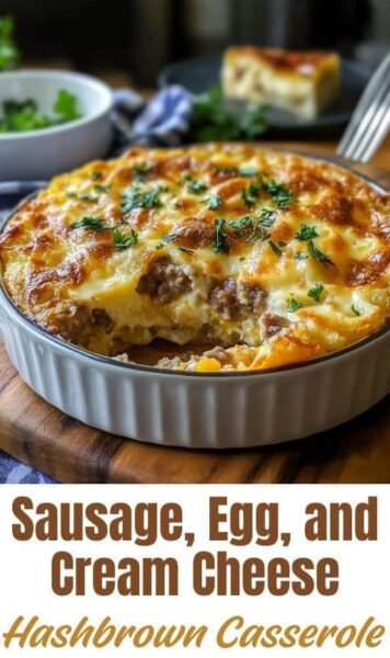 Sausage, Egg, Cream Cheese Hashbrown Casserole