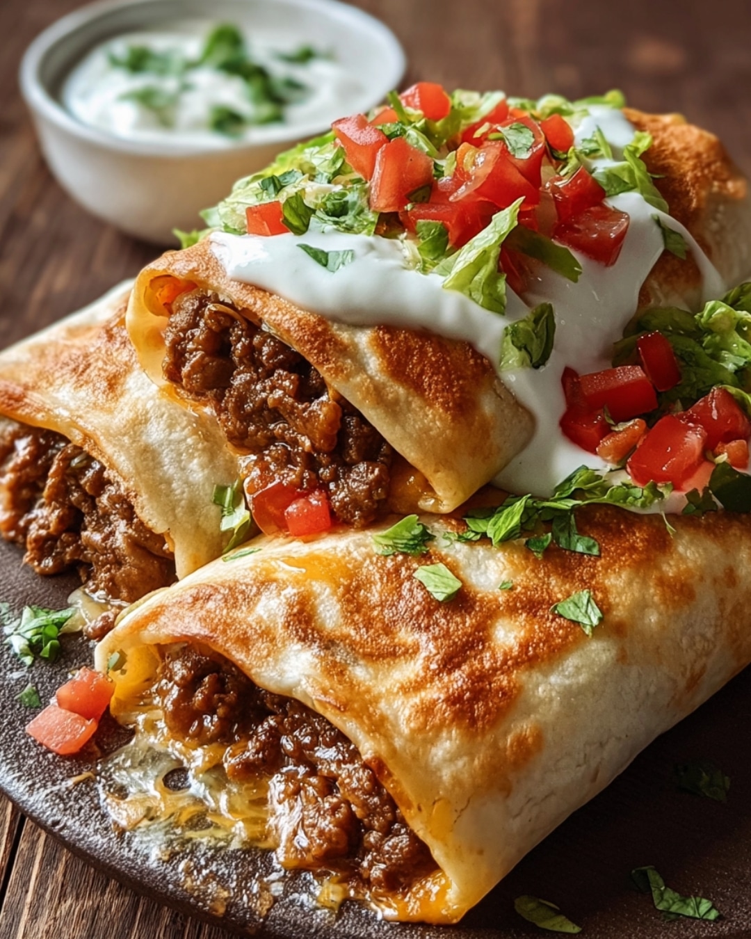 Crispy Beef & Cheesy Chimichangas