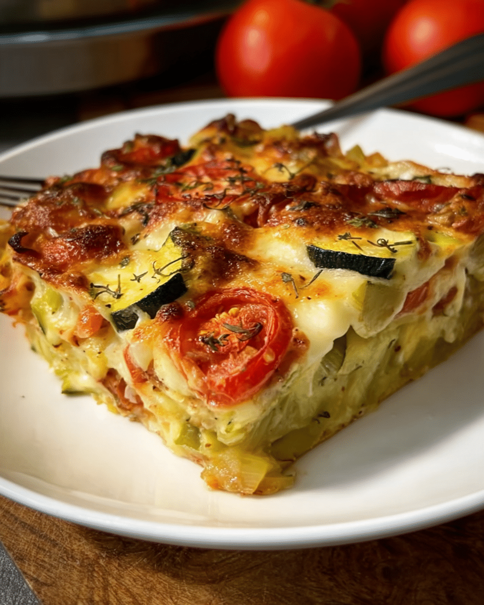 Baked Zucchini and Vegetable Egg Casserole with Mozzarella