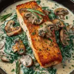 Garlic Butter Salmon with Spinach & Mushrooms in Creamy Sauce