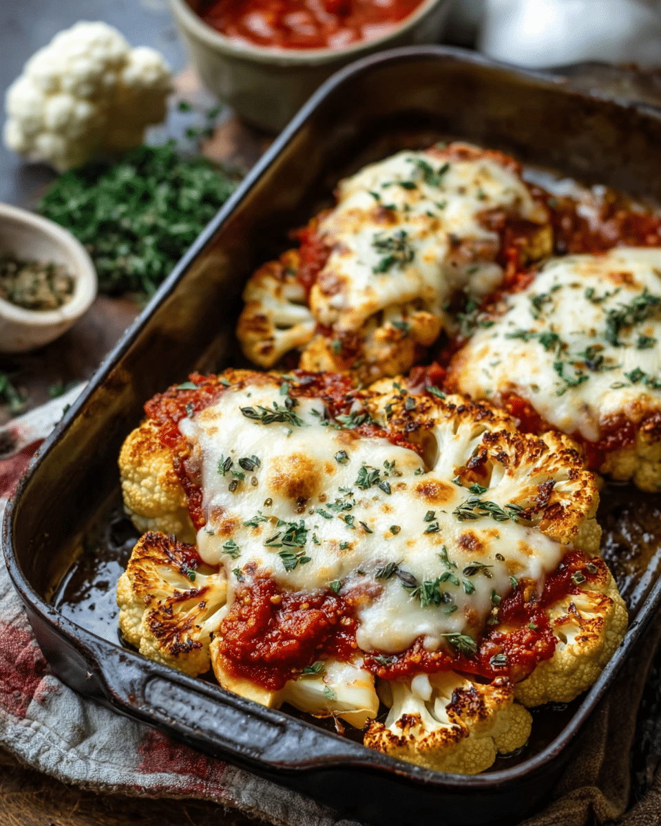 Baked Cauliflower Steaks with Tomato Sauce & Cheese – A Vegetarian Comfort Classic