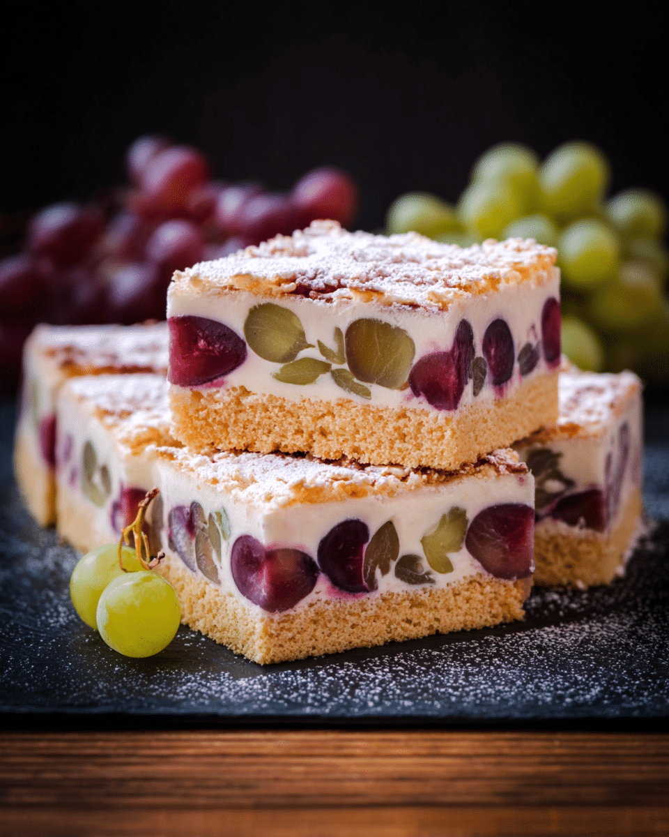 Creamy Grape Cake with Yogurt Layer and Soft Butter Crust