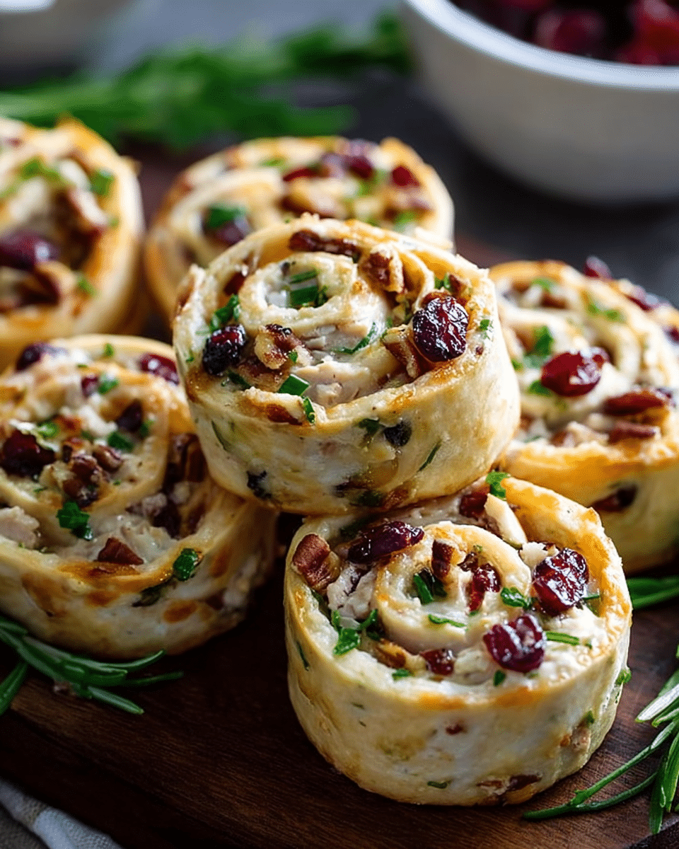 Creamy Chicken Cranberry Pecan Pinwheels