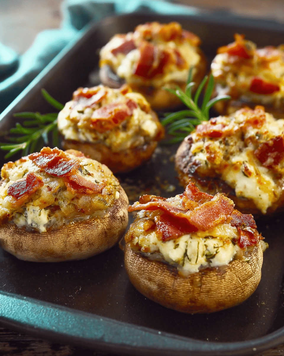 Stuffed Baked Mushrooms with Creamy Cheese and Bacon
