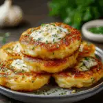 Cheesy Stuffed Potato Pancakes with Creamy Garlic-Herb Sauce