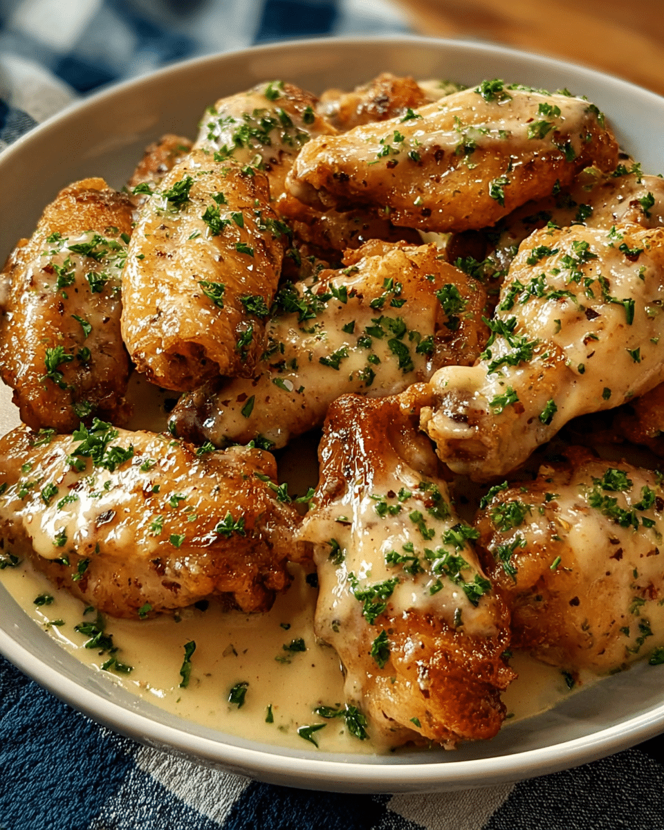 Crispy Wings Tossed in Creamy Alfredo Sauce