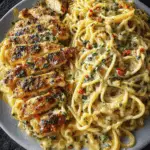 Garlic Parmesan Chicken Spaghetti in Spicy Cajun Cream Sauce