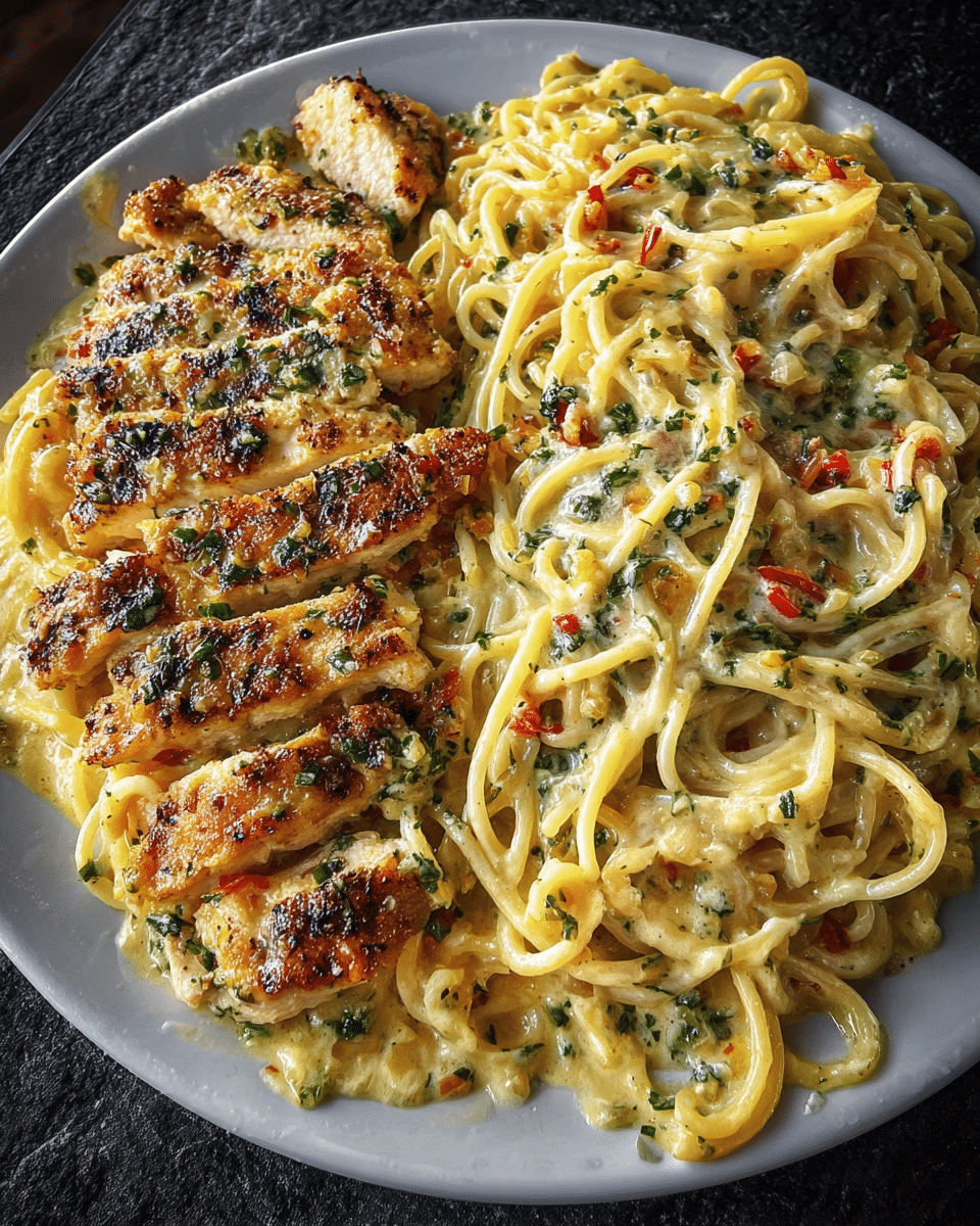 Garlic Parmesan Chicken Spaghetti in Spicy Cajun Cream Sauce