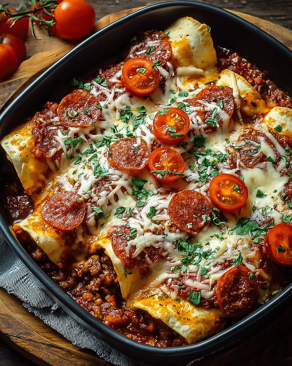 Pizza Enchiladas with Pepperoni Beef