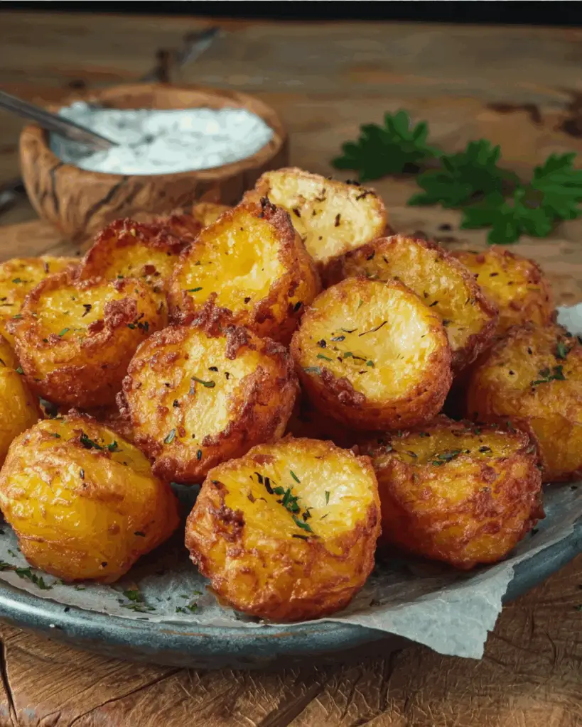 Crispy Potato Bites with Creamy Garlic Herb Yogurt Dip