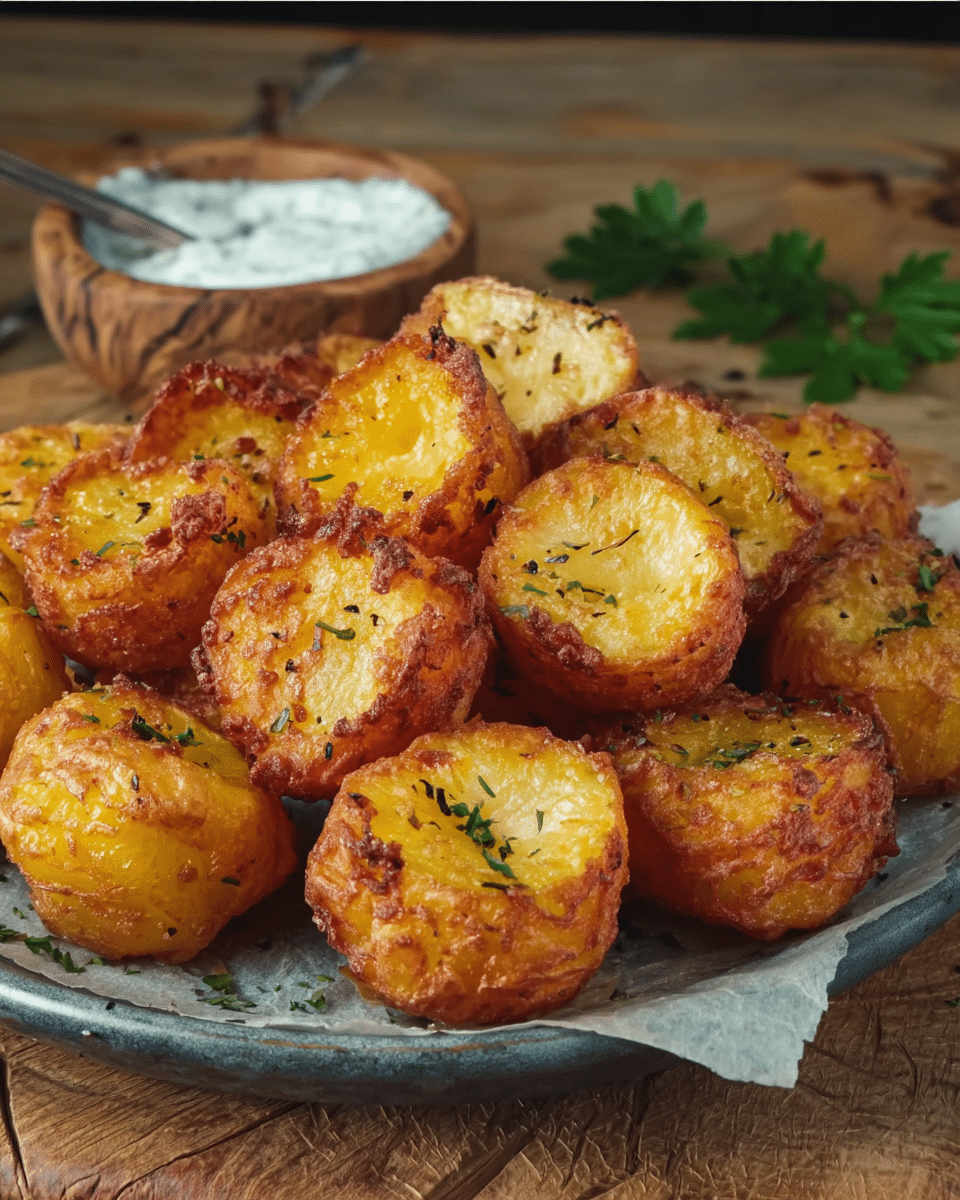 Crispy Potato Bites with Creamy Garlic Herb Yogurt Dip