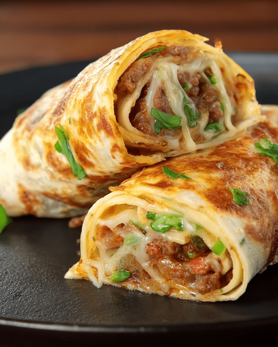Cheesy Meat and Tortilla Roll-Ups