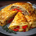 Baked Meat-Stuffed Pancakes with Cheese