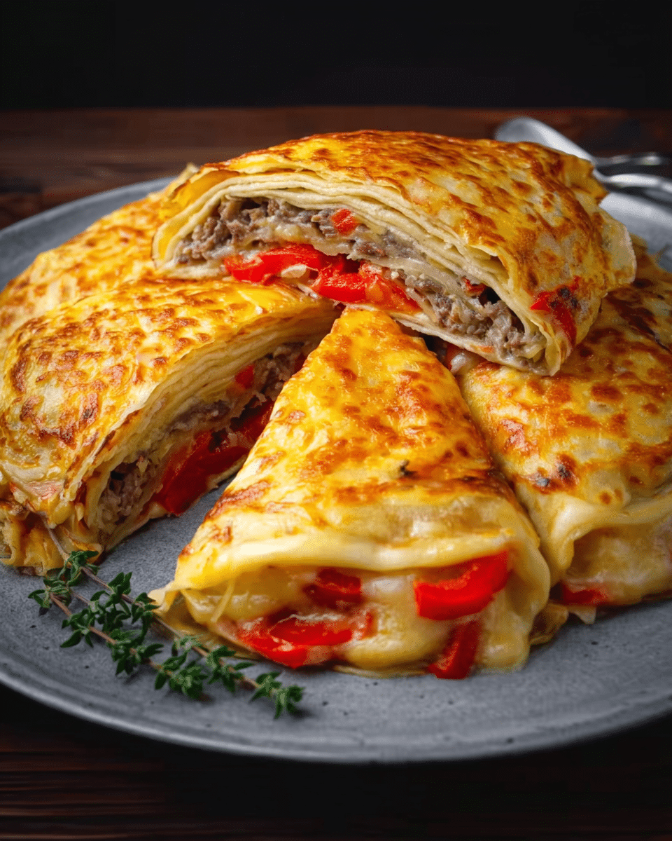 Baked Meat-Stuffed Pancakes with Cheese
