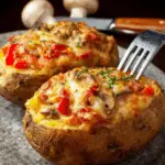 Cheesy Mushroom & Bell Pepper Stuffed Baked Potatoes