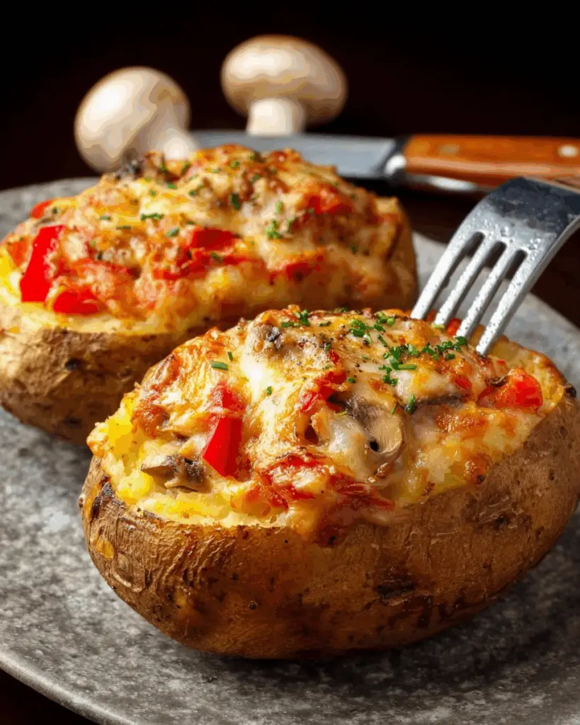 Cheesy Mushroom & Bell Pepper Stuffed Baked Potatoes