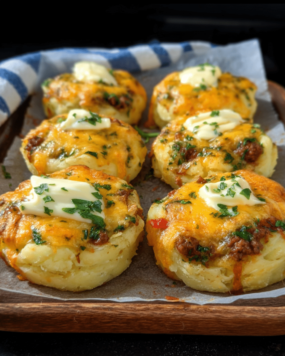 Mashed Potato Nests with Ground Beef and Cheese
