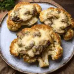 Cauliflower Steaks with Savory Mushroom Cheese Toppings