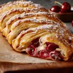 Flaky Puff Pastry Braid with Creamy Cherry Cheesecake Filling