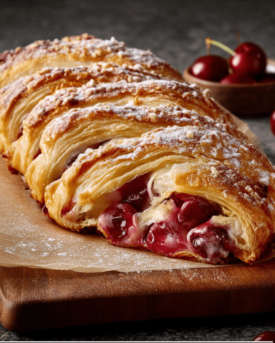 Flaky Puff Pastry Braid with Creamy Cherry Cheesecake Filling
