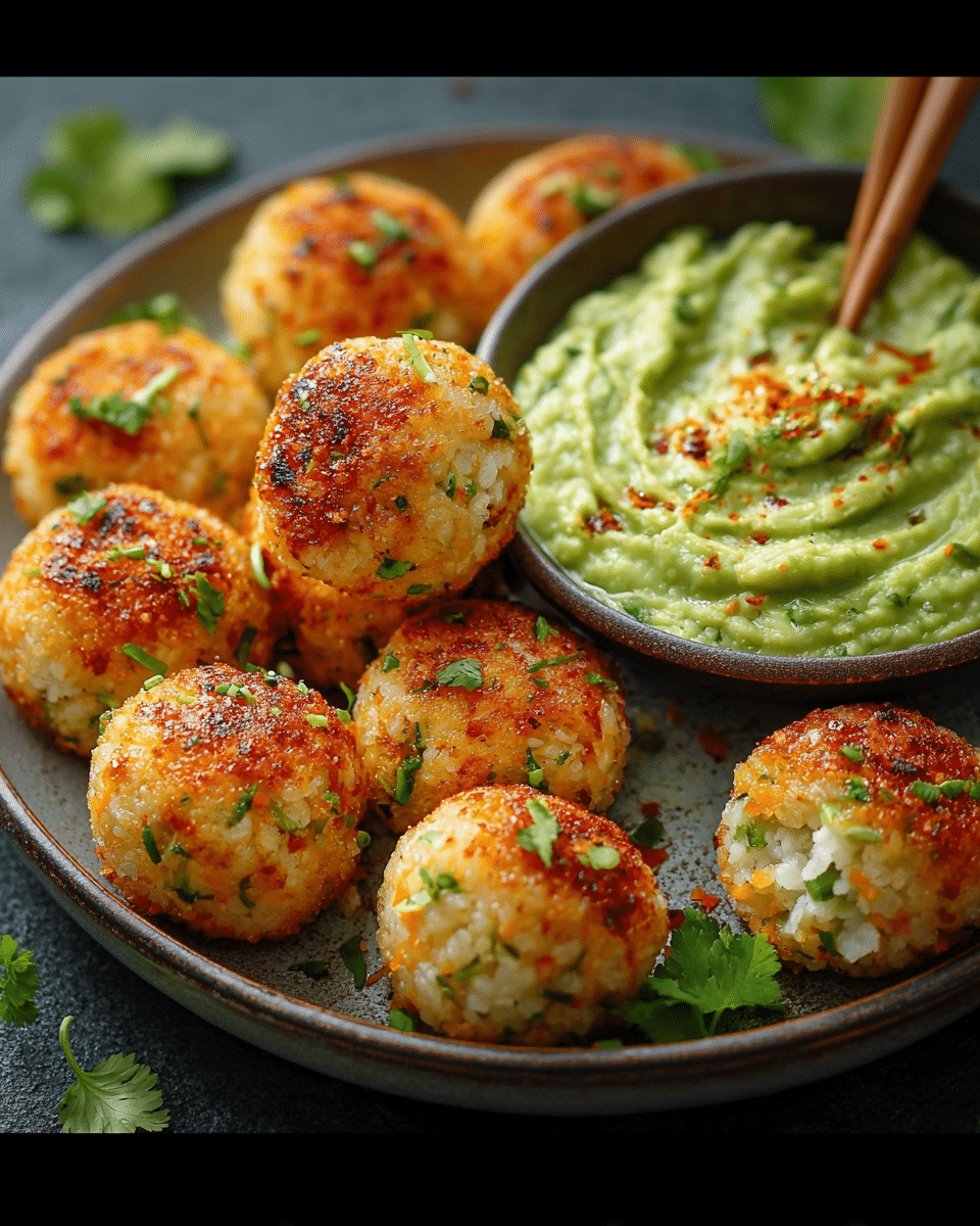 Easy Crispy Rice Balls – Perfect Veggie Snack with Avocado Dip