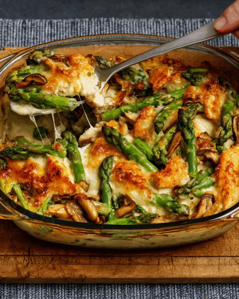Hearty Chicken & Asparagus Casserole with Oyster Mushrooms and Mozzarella