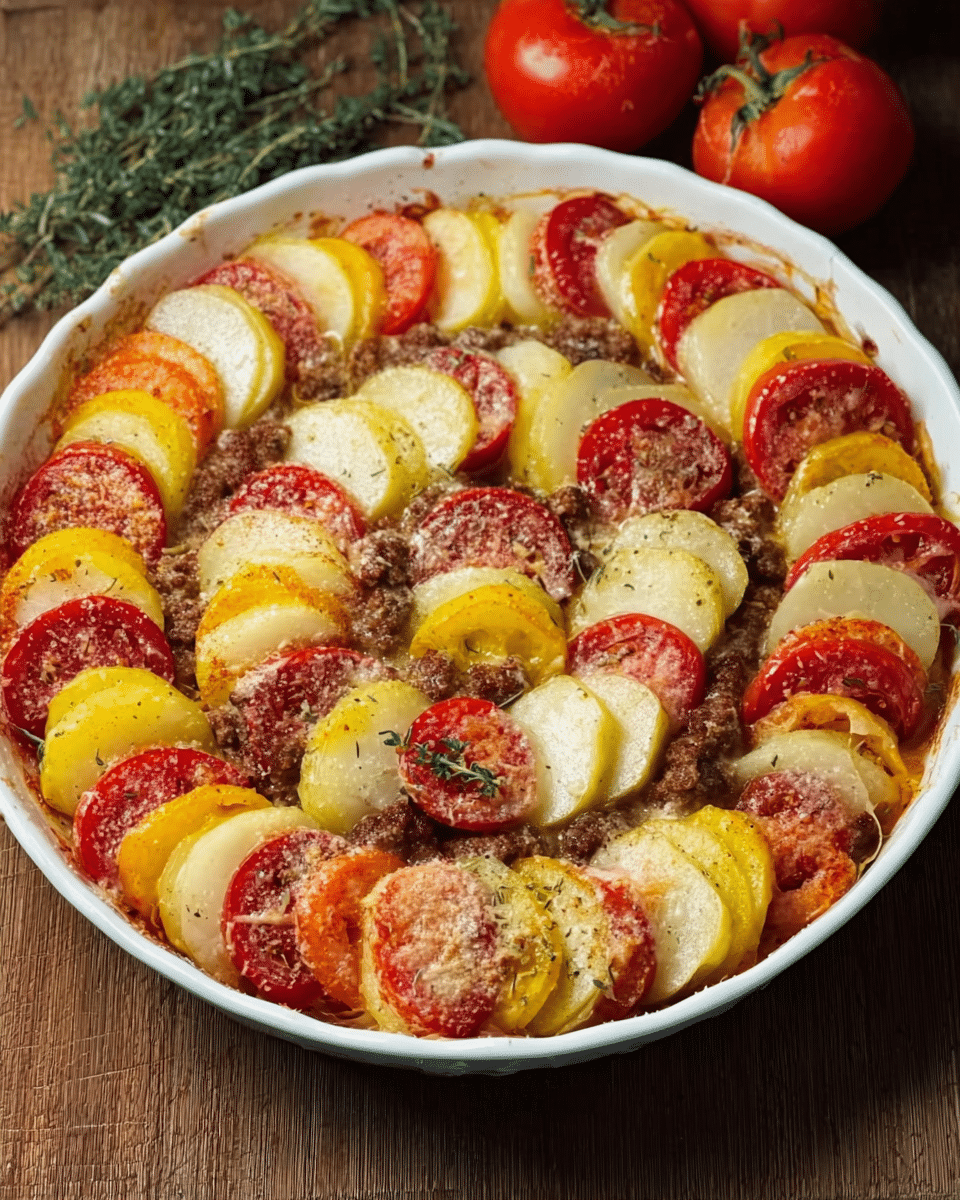 Mediterranean-Style Baked Potato and Ground Beef Casserole
