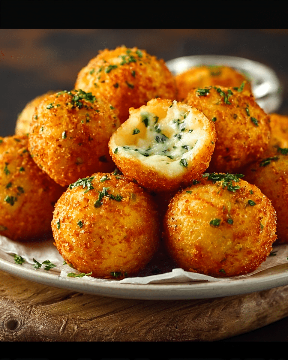 Golden Fried Potato Balls with Herbs & Cheese
