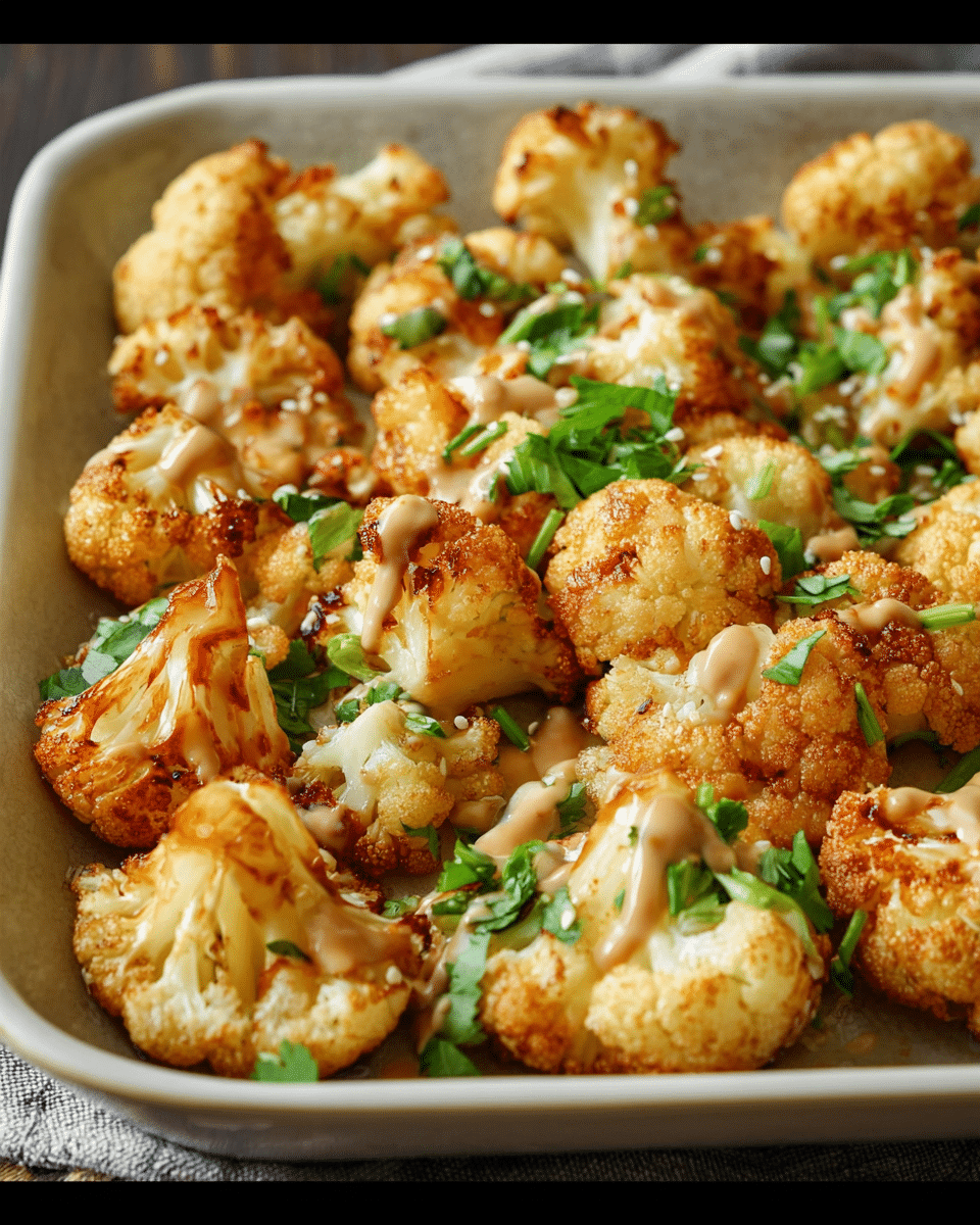 Healthy Roasted Cauliflower Recipe with Tahini Coffee Dressing