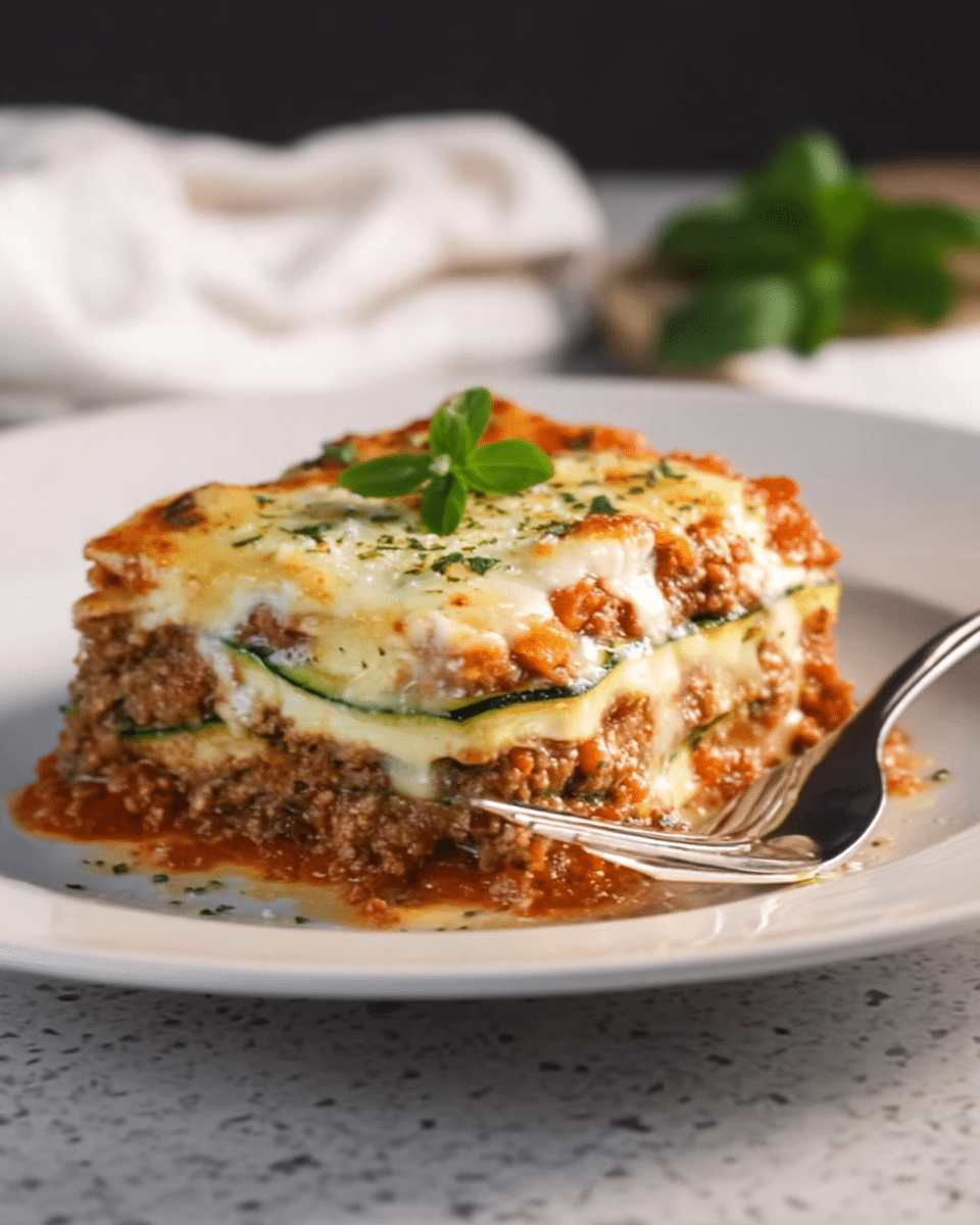 Healthy Zucchini Lasagna with Cheese & Tomato Sauce